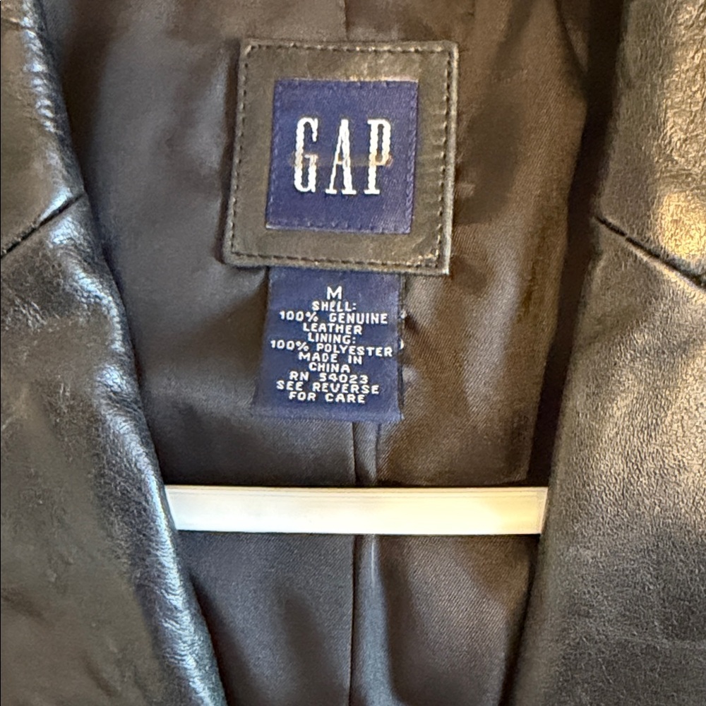 GAP Shiny Black Leather Jacket - image 4